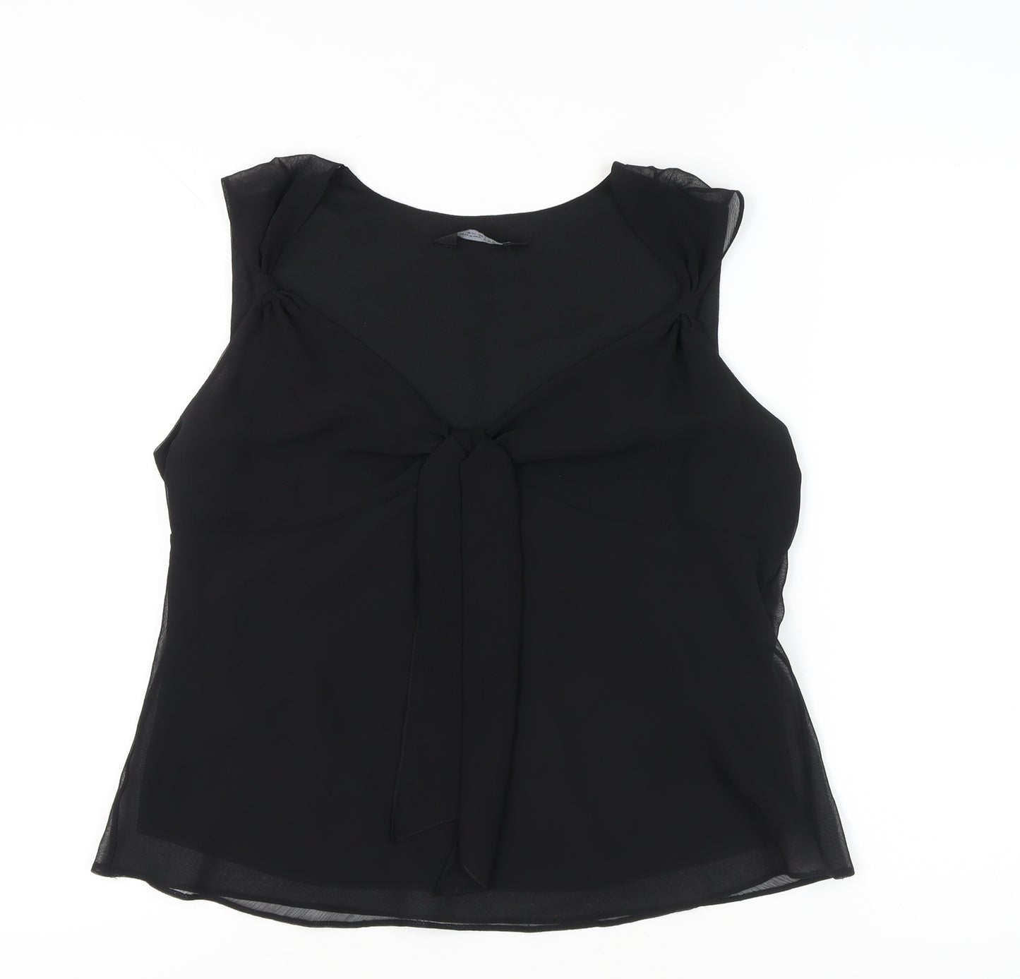 Dorothy Perkins Womens Black Chiffon Bow Blouse UK 18 V-Neck Sleeveless