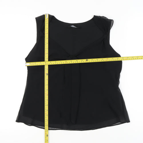 Dorothy Perkins Womens Black Chiffon Bow Blouse UK 18 V-Neck Sleeveless