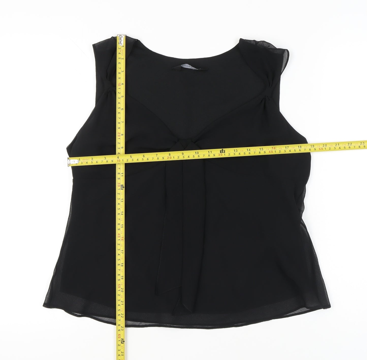 Dorothy Perkins Womens Black Chiffon Bow Blouse UK 18 V-Neck Sleeveless
