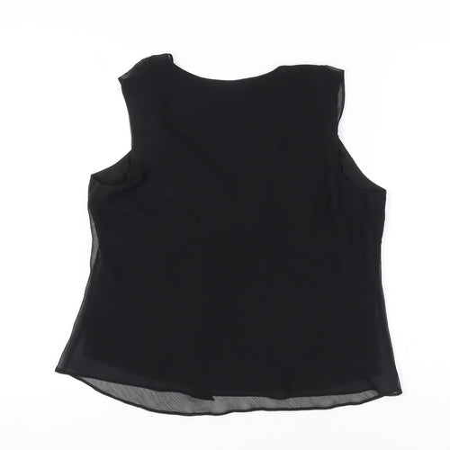 Dorothy Perkins Womens Black Chiffon Bow Blouse UK 18 V-Neck Sleeveless