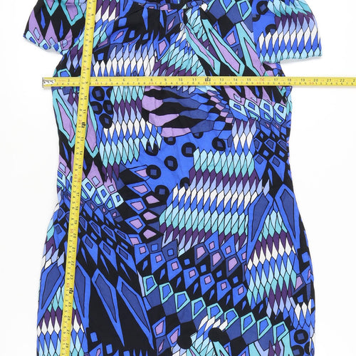 Dorothy Perkins Women’s Blue Geometric Shift Dress Size 12 Short Sleeve