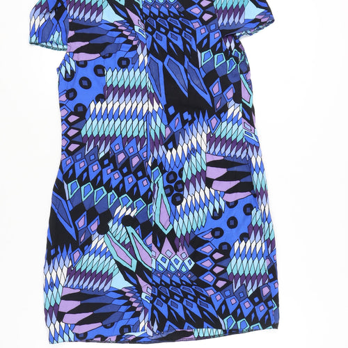 Dorothy Perkins Women’s Blue Geometric Shift Dress Size 12 Short Sleeve