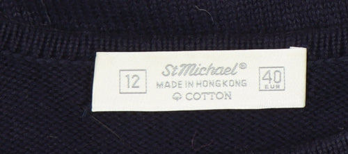 St Michael Womens Blue Tunic Jumper Size 12 Cotton Long Sleeve