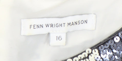 Fenn Wright Manson Womens Dress Size 16 Sheath Multicoloured Sequin Neckline Party