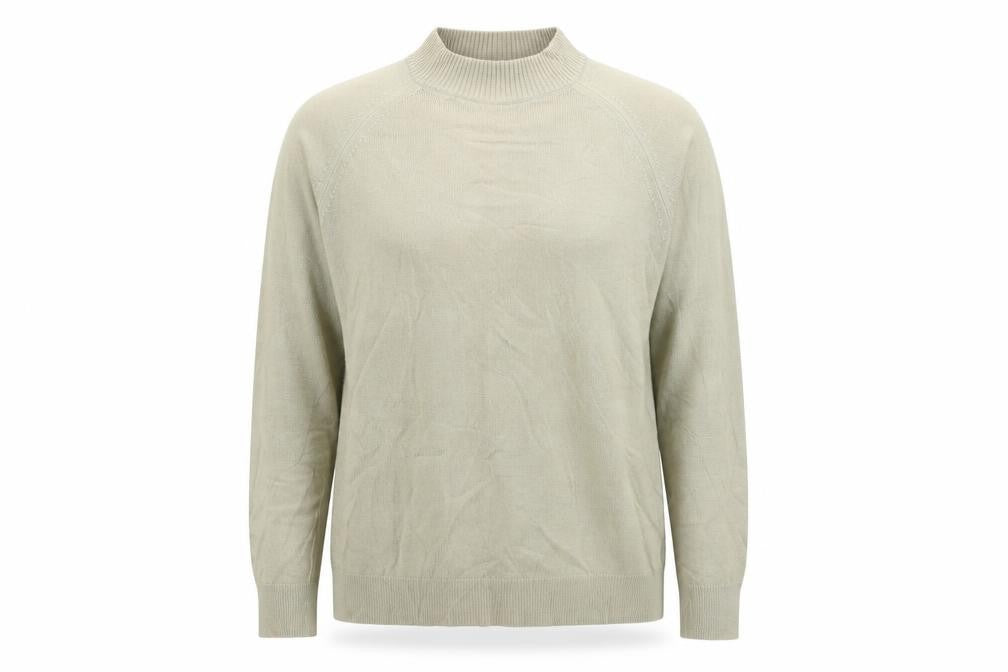 Front view of St Michael Women's Beige, size 14, Mock Neck Acrylic Jumper