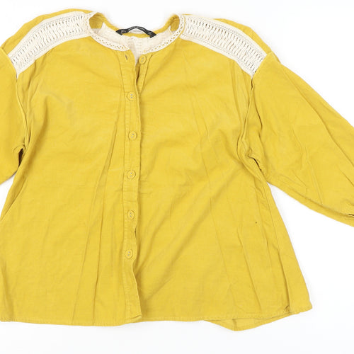 Zara Basic Women’s Yellow Crochet Button Tunic Blouse Size 8
