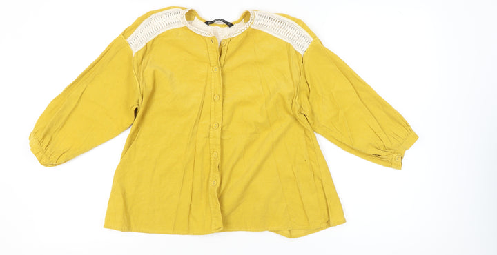 Zara Basic Women’s Yellow Crochet Button Tunic Blouse Size 8