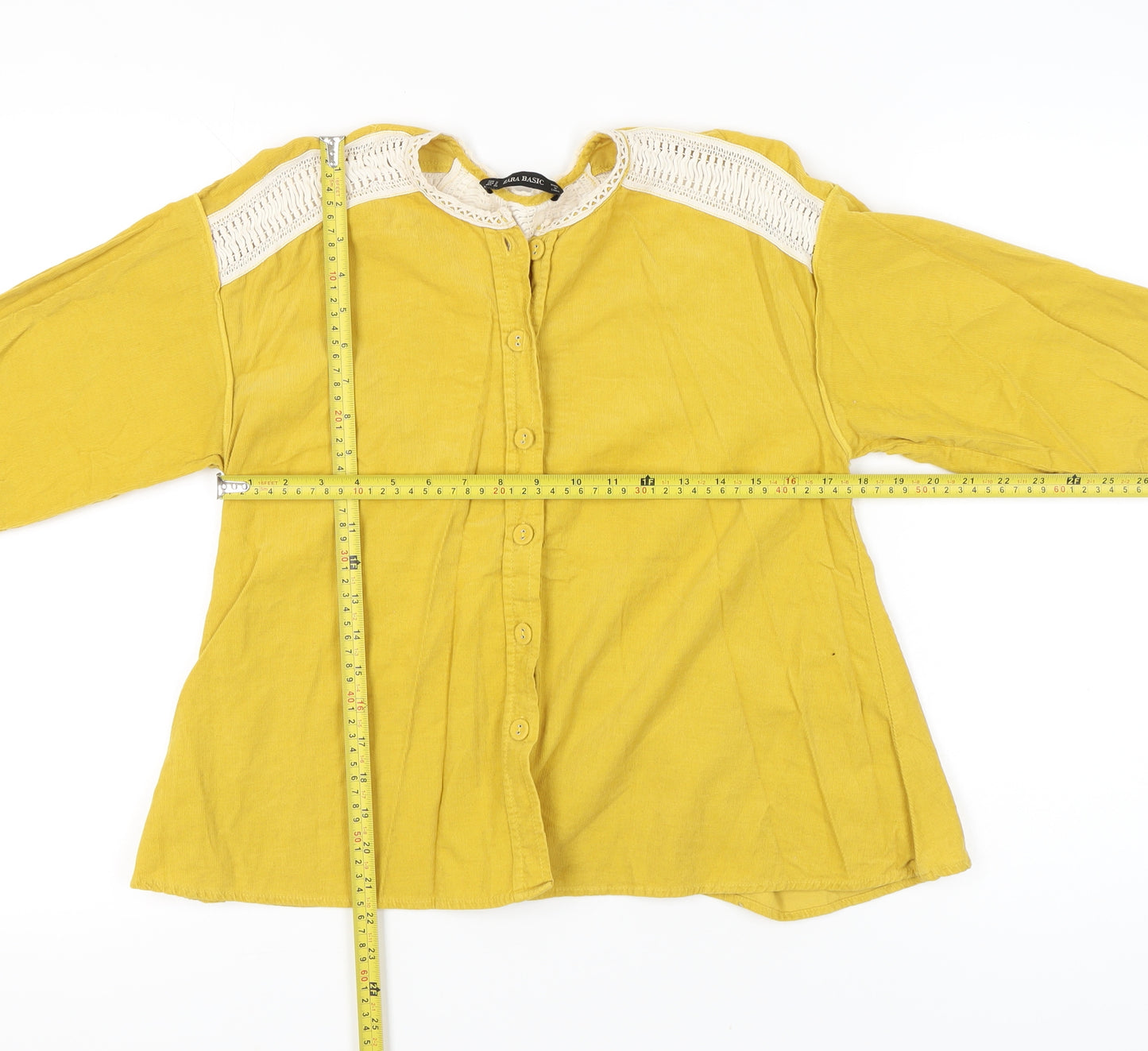 Zara Basic Women’s Yellow Crochet Button Tunic Blouse Size 8