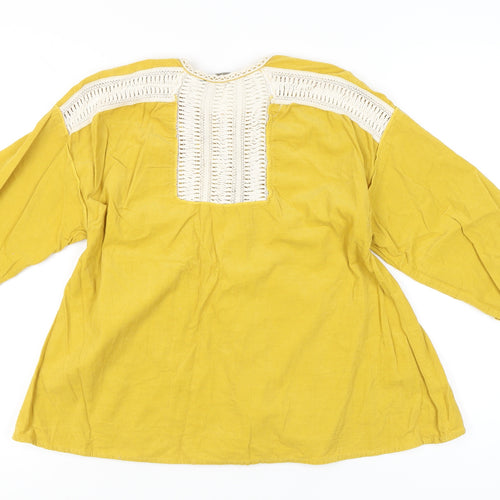 Zara Basic Women’s Yellow Crochet Button Tunic Blouse Size 8