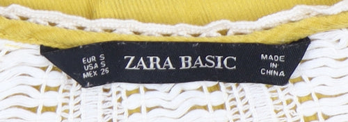 Zara Basic Women’s Yellow Crochet Button Tunic Blouse Size 8