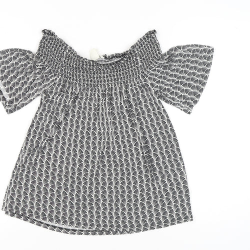 H&M Women’s Black Geometric Off-Shoulder Viscose Blouse UK 8