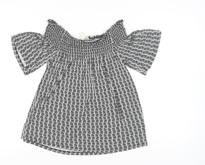 H&M Women’s Black Geometric Off-Shoulder Viscose Blouse UK 8