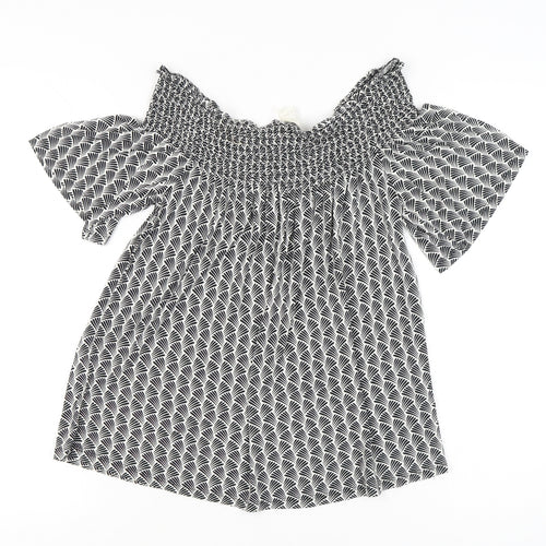 H&M Women’s Black Geometric Off-Shoulder Viscose Blouse UK 8