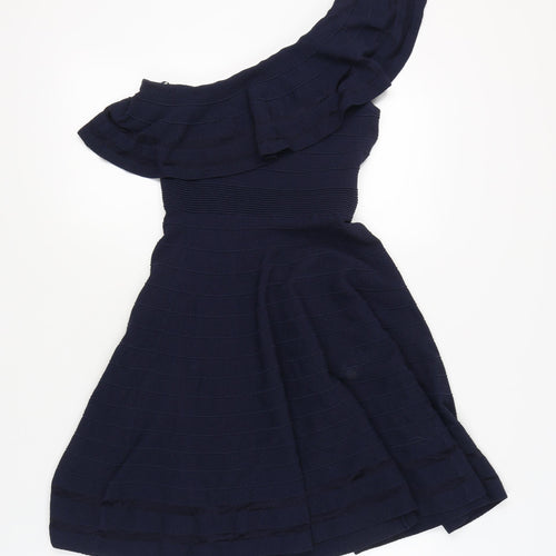 Ted Baker Women’s Blue One Shoulder Fit & Flare Ruffle Dress Size M