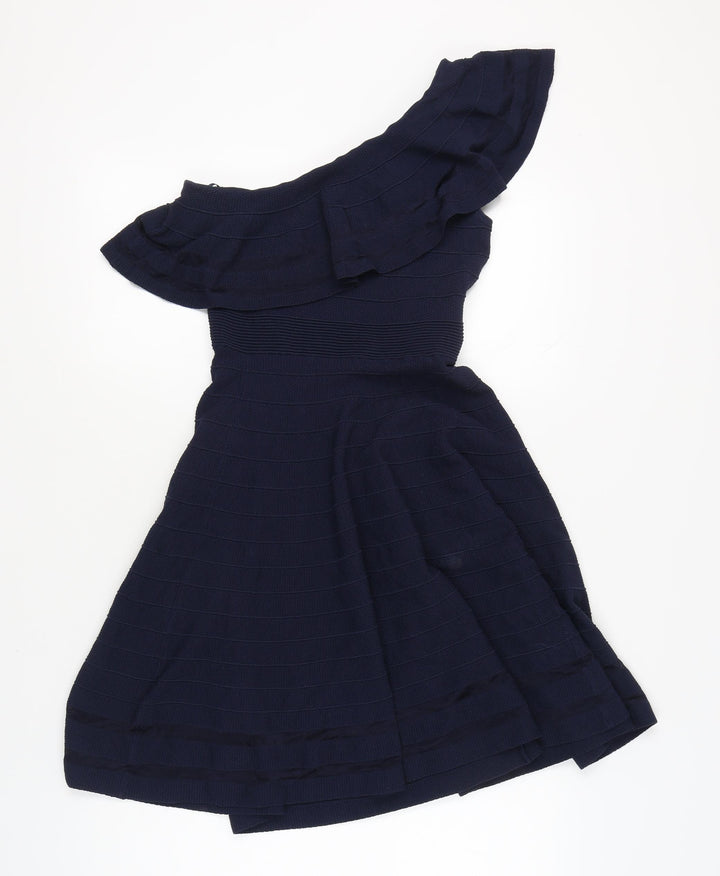 Ted Baker Women’s Blue One Shoulder Fit & Flare Ruffle Dress Size M