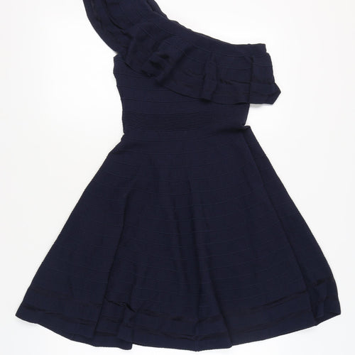 Ted Baker Women’s Blue One Shoulder Fit & Flare Ruffle Dress Size M