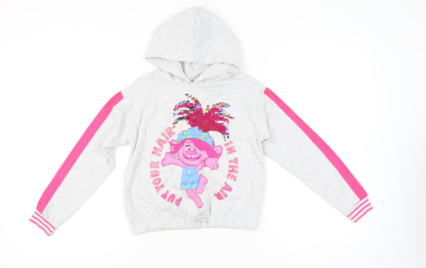 George Girls Trolls Hoodie Grey Sequin Pullover Hooded Sweatshirt 9-10Y
