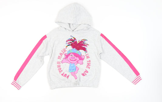 George Girls Trolls Hoodie Grey Sequin Pullover Hooded Sweatshirt 9-10Y