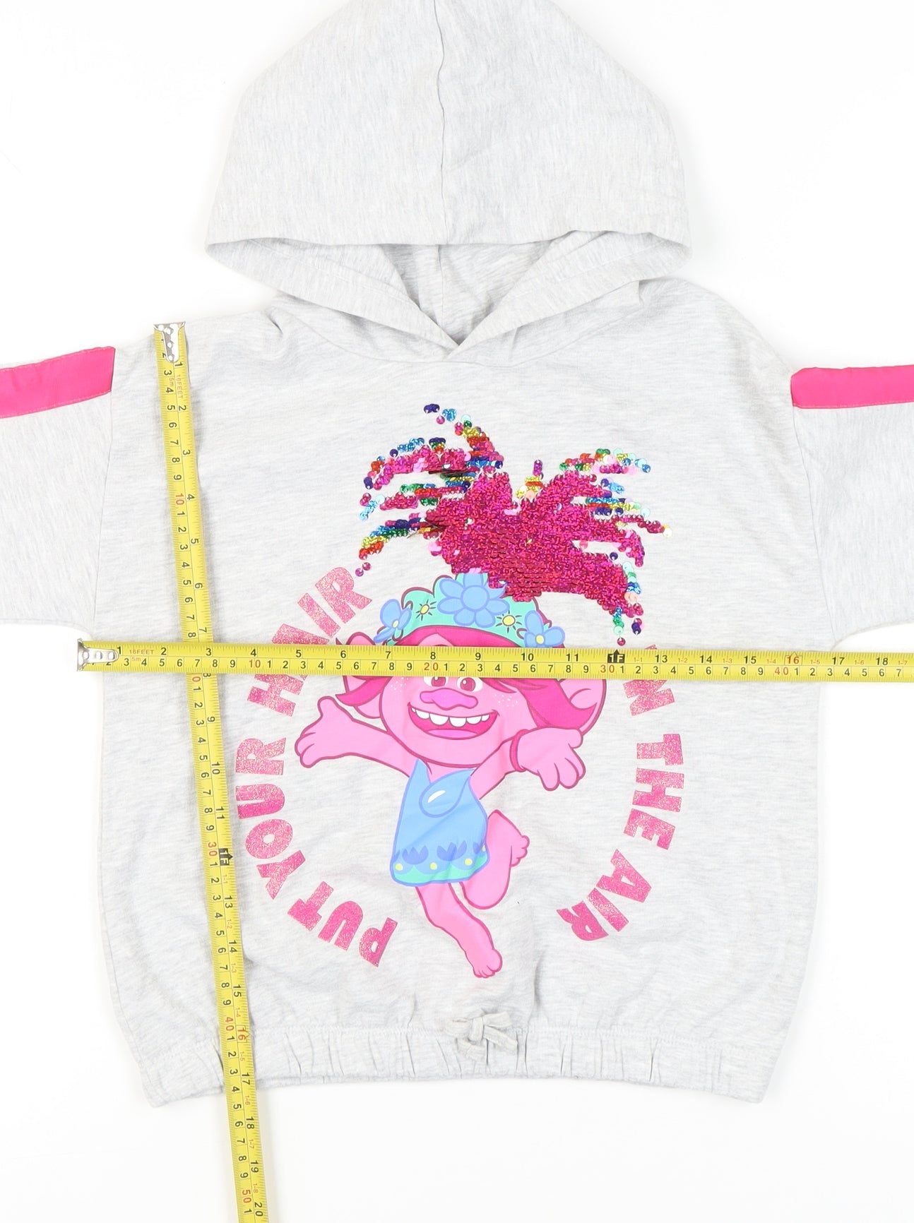 George Girls Trolls Hoodie Grey Sequin Pullover Hooded Sweatshirt 9-10Y