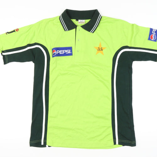 M.S Sports Men’s Green Cricket Polo Shirt L Embroidered Pepsi Logo