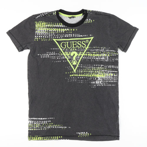 Guess Boys Black Logo Graphic T-Shirt Size 14 Years Short Sleeve Crew Neck
