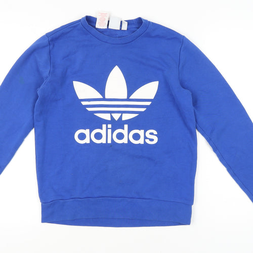 Adidas Teens Blue Logo Pullover Sweatshirt Size 14Y Cotton Blend