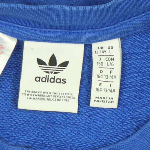 Adidas Teens Blue Logo Pullover Sweatshirt Size 14Y Cotton Blend