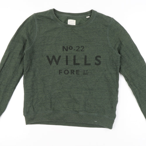 Jack Wills Womens Green UK 8 Cotton Logo Sweatshirt Pullover