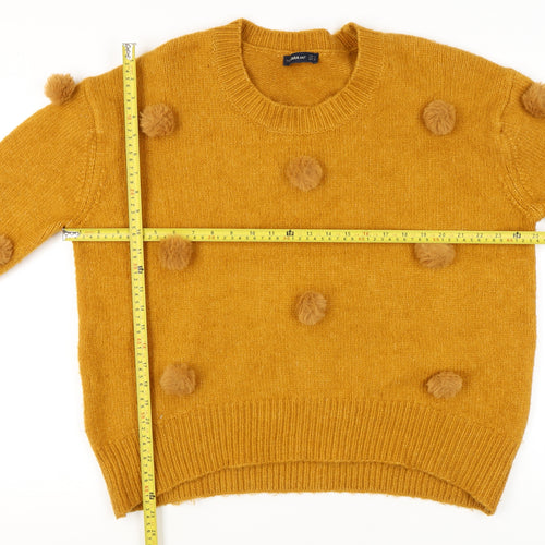 Zara Women Yellow Pom Pom Knit Jumper Pullover S Wool Blend