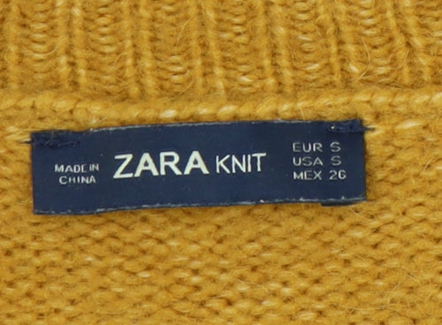 Zara Women Yellow Pom Pom Knit Jumper Pullover S Wool Blend