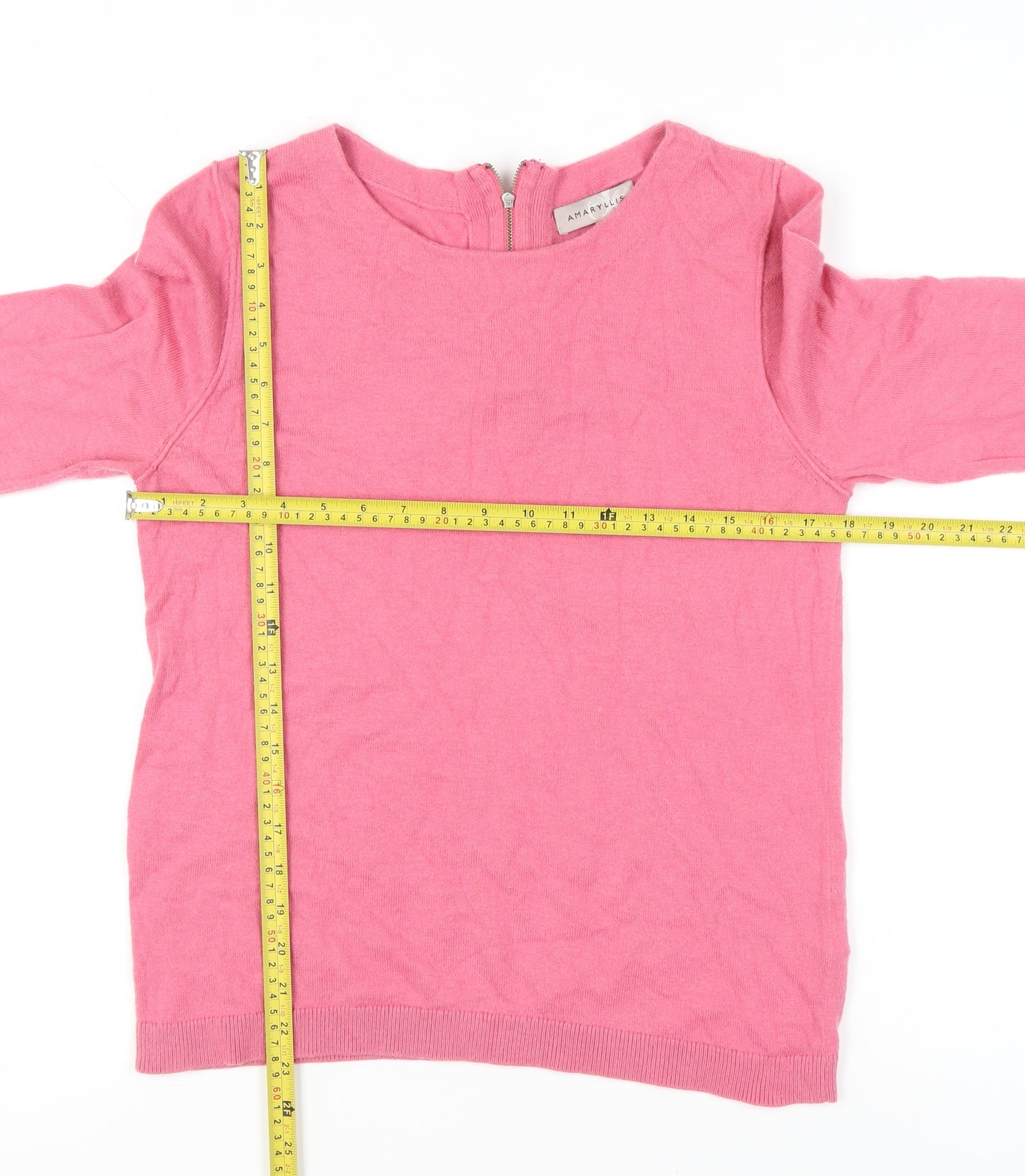 Amaryllis Women Pink Crew Neck Pullover Jumper L 3/4 Sleeve