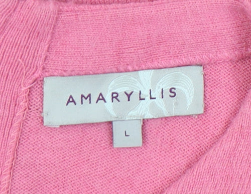 Amaryllis Women Pink Crew Neck Pullover Jumper L 3/4 Sleeve