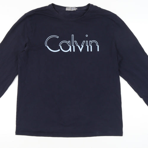 Calvin Klein Jeans Men's Blue XL Slim Fit Logo Long Sleeve T-Shirt