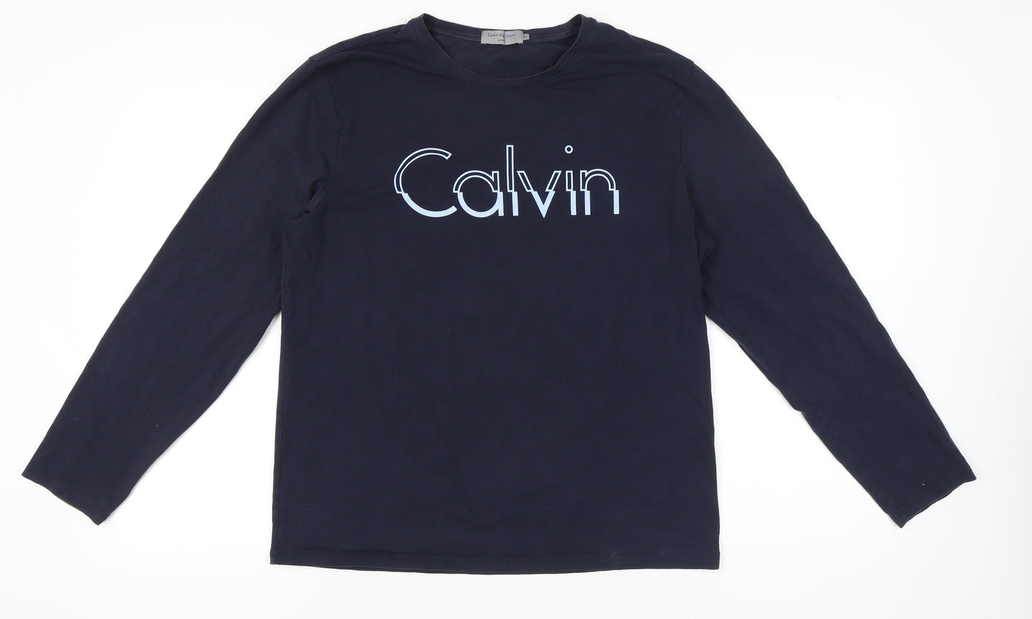 Calvin Klein Jeans Men's Blue XL Slim Fit Logo Long Sleeve T-Shirt