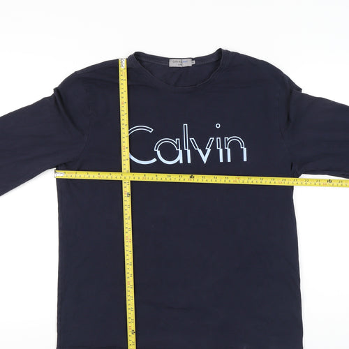 Calvin Klein Jeans Men's Blue XL Slim Fit Logo Long Sleeve T-Shirt
