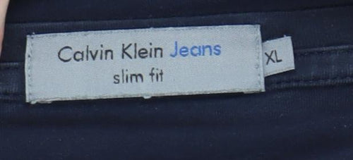 Calvin Klein Jeans Men's Blue XL Slim Fit Logo Long Sleeve T-Shirt