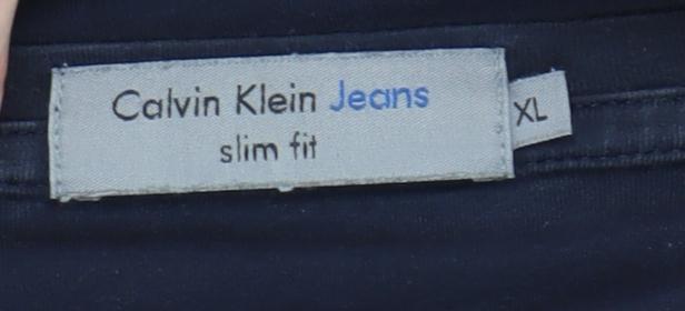 Calvin Klein Jeans Men's Blue XL Slim Fit Logo Long Sleeve T-Shirt