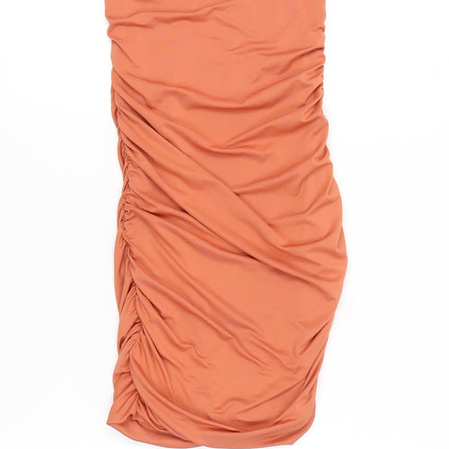 Oh Polly Women’s Orange Strapless Ruched Bodycon Mini Dress Size 8