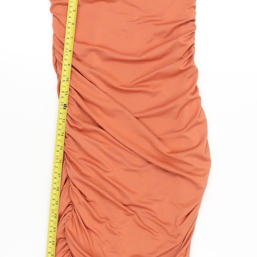 Oh Polly Women’s Orange Strapless Ruched Bodycon Mini Dress Size 8