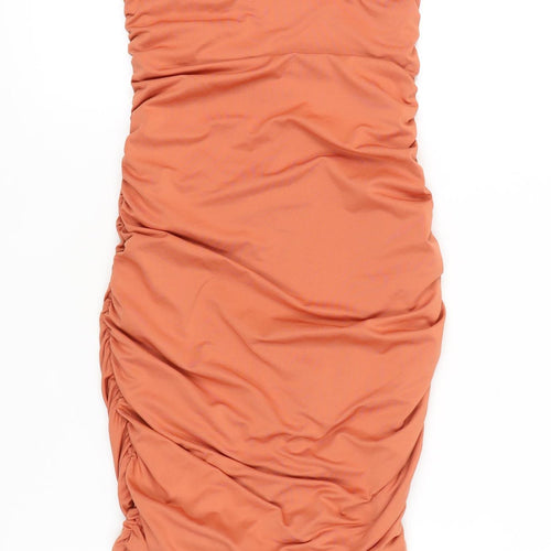 Oh Polly Women’s Orange Strapless Ruched Bodycon Mini Dress Size 8