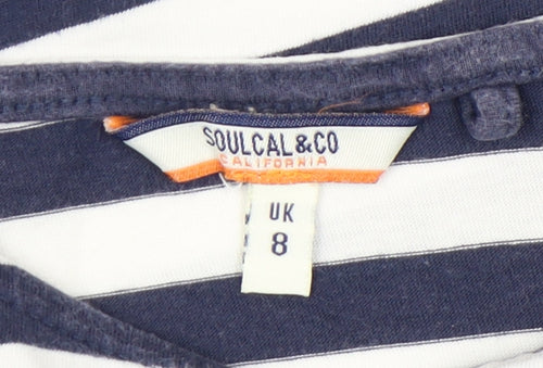 SoulCal & Co Women’s Blue White Striped Tank Top UK 8 Cotton Nautical