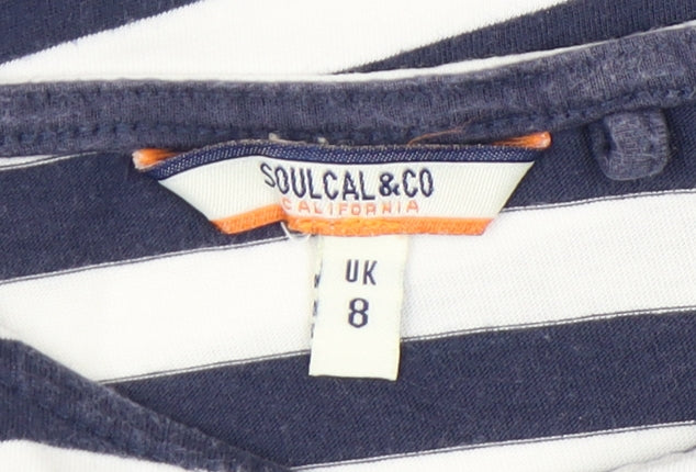SoulCal & Co Women’s Blue White Striped Tank Top UK 8 Cotton Nautical