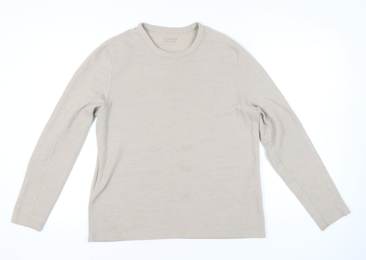AllSaints Mens Beige Medium Pullover Jumper Crew Neck Knit