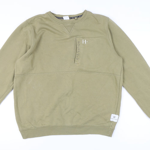 Holyfield Boys Green Pullover Sweatshirt 14-16Y Regular Fit Crew Neck