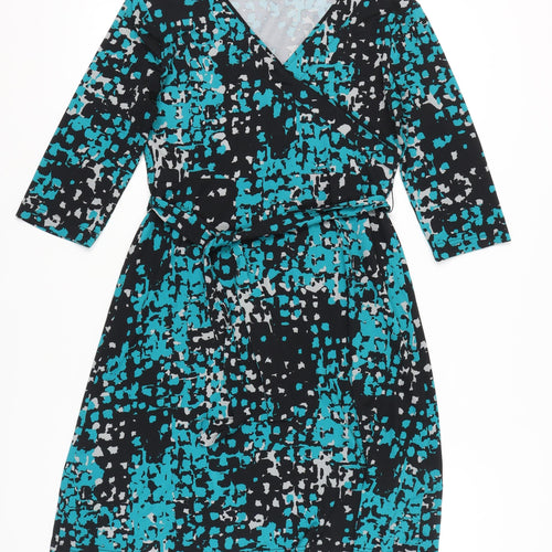 Next Women’s Black Blue Wrap Dress Size 12 Geometric Print