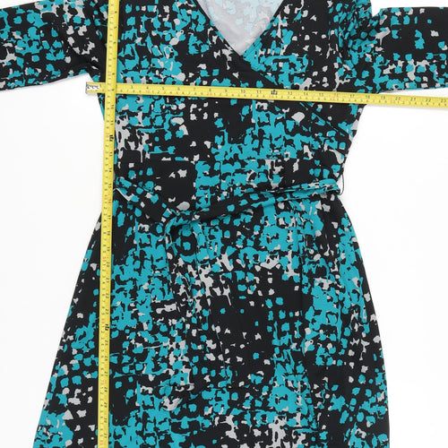 Next Women’s Black Blue Wrap Dress Size 12 Geometric Print
