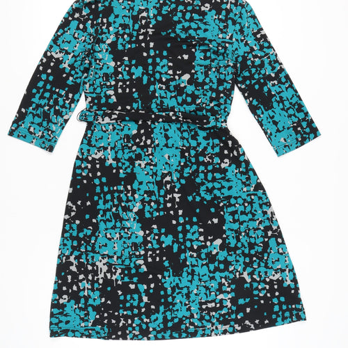 Next Women’s Black Blue Wrap Dress Size 12 Geometric Print