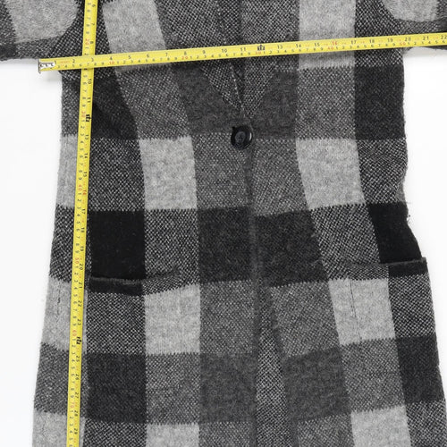 Adrienne Vittadini Women Grey Check Cardigan M Wool Blend Long Sleeve
