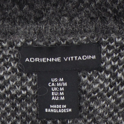 Adrienne Vittadini Women Grey Check Cardigan M Wool Blend Long Sleeve