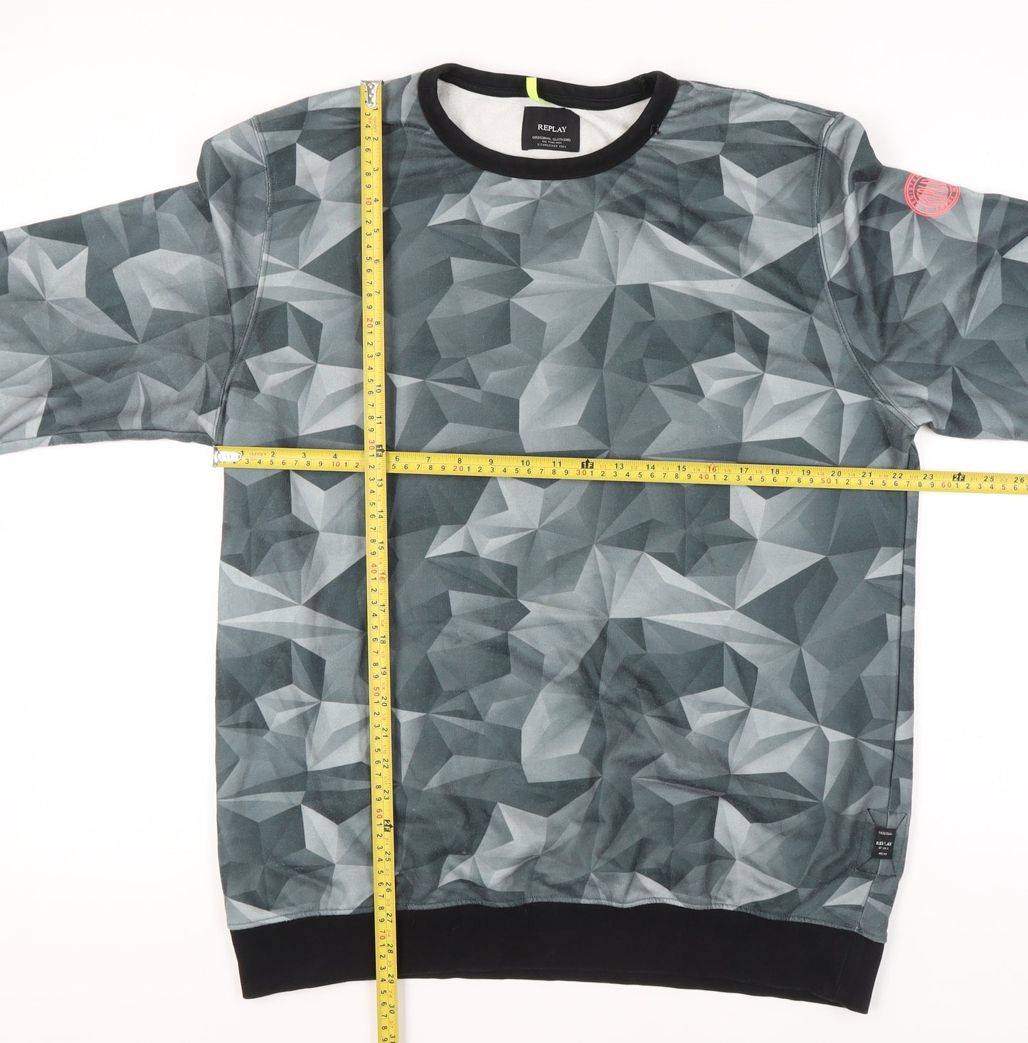 Replay Mens Grey Graphic Geometric Pullover Sweatshirt 2XL